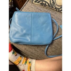 Giani Bernini small blue leather crossbody bag purse double zipper w/ coin purs